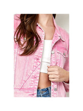 Load image into Gallery viewer, 4140-Cropped Denim Jacket with Asymmetric Seam-pink
