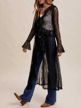 Load image into Gallery viewer, 6615-Bohemian Sheer Lace Ruffle Duster-BLACK
