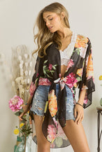 Load image into Gallery viewer, 3439-CHIFFON FLORAL KIMONO CARDIGAN-BLACK
