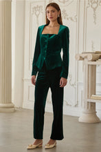 Load image into Gallery viewer, 5732-Velvet Square Neck Button Top-HUNTER
