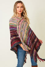 Load image into Gallery viewer, 3732-PONCHO SWEATER WITH FLUFFY YARN-RED/GREY
