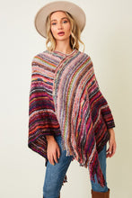 Load image into Gallery viewer, 3732-PONCHO SWEATER WITH FLUFFY YARN-RED/GREY
