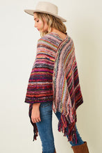 Load image into Gallery viewer, 3732-PONCHO SWEATER WITH FLUFFY YARN-RED/GREY
