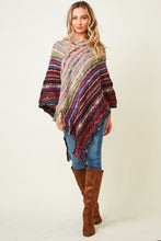 Load image into Gallery viewer, 3732-PONCHO SWEATER WITH FLUFFY YARN-RED/GREY
