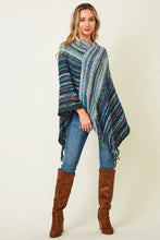 Load image into Gallery viewer, 3731-PONCHO SWEATER WITH FLUFFY YARN-BLUE
