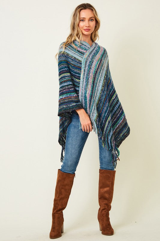 3731-PONCHO SWEATER WITH FLUFFY YARN-BLUE