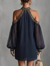 Load image into Gallery viewer, 6396- Embroidered Off-Shoulder Dress with Balloon Sleeves-NAVY
