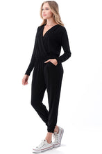 Load image into Gallery viewer, 5436-Long Sleeve Surplice Jumpsuit-BLACK
