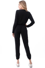 Load image into Gallery viewer, 5436-Long Sleeve Surplice Jumpsuit-BLACK
