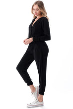 Load image into Gallery viewer, 5436-Long Sleeve Surplice Jumpsuit-BLACK
