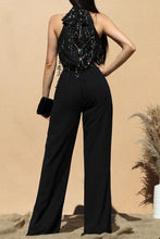 Load image into Gallery viewer, 3841-SEQUIN MOCK TIE WOVEN JUMPSUIT
