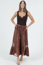 Load image into Gallery viewer, 6593- AcidWash Lace Panel Wide Leg Pants-DRK BROWN
