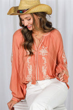 Load image into Gallery viewer, 6341- Bohemian Embroidered Split Neck Top -ORANGE
