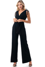 Load image into Gallery viewer, 3648-SURPLICE FRONT WAIST TIE JUMPSUIT-BLACK
