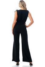 Load image into Gallery viewer, 3648-SURPLICE FRONT WAIST TIE JUMPSUIT-BLACK
