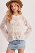 Load image into Gallery viewer, 6351- Boho Pointelle Open Knit Top Pullover-ECRU
