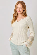 Load image into Gallery viewer, 5767-Mixed Sleeve Henley Sweater-CREAM
