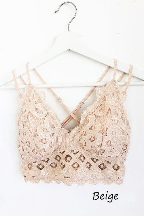 3964-Crochet Lace Bralette -BEIGE