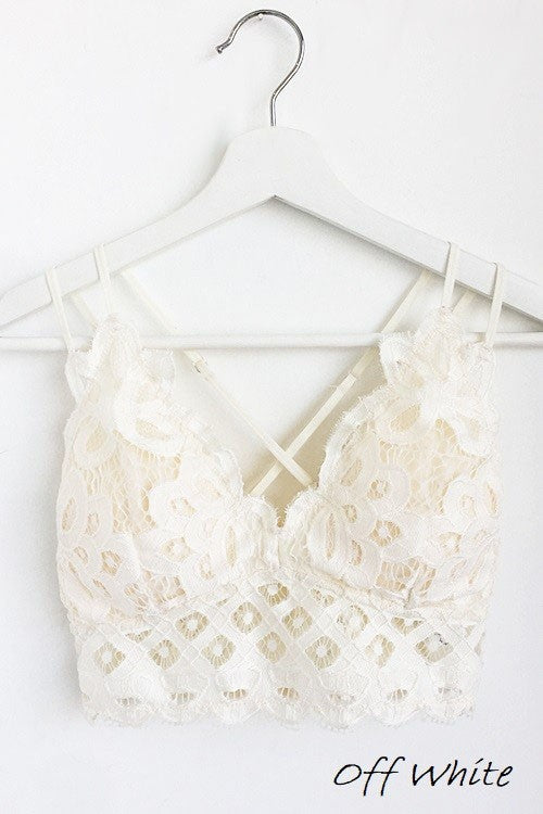 3967-Crochet Lace Bralette -OFF WHITE