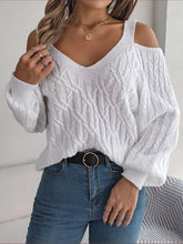 Load image into Gallery viewer, 5594-Chic Cold-Shoulder Cable Knit Sweater -WHITE

