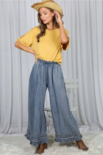 Load image into Gallery viewer, 6346- Flared Ruffle Hem Washed Chambray Crop Denim Pants
