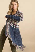 Load image into Gallery viewer, 6526- Fringe Hem Tribal Sweater Cardigan-NAVY

