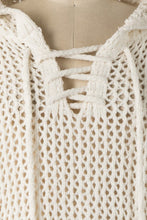 Load image into Gallery viewer, 5357-Lace Up Open Cable Knit Chenille Hoodie Sweater--BEIGE
