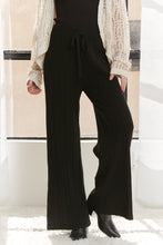 Load image into Gallery viewer, 4882-WAIST TIE TEXTURE WIDE LEG KNIT PANTS -BLACK

