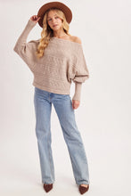 Load image into Gallery viewer, 6367- Boat Neck Balloon Sleeved Pointelle Knit Sweater-OATMEAL
