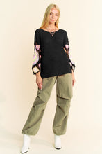 Load image into Gallery viewer, 5232-Crochet Multi Colored Granny Sleeve Sweater Top-BLACK
