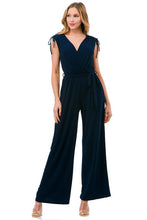 Load image into Gallery viewer, 4225-SURPLICE FRONT WAIST TIE JUMPSUIT-NAVY
