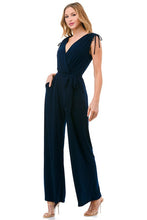 Load image into Gallery viewer, 4225-SURPLICE FRONT WAIST TIE JUMPSUIT-NAVY
