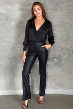 Load image into Gallery viewer, 1977-VEGAN LEATHER SIDE INVISIBLE ZIPPER FLARED PANT
