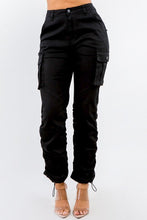 Load image into Gallery viewer, 3738-HIGH WAIST SHIRRED LEG JOGGER PANTS -BLACK
