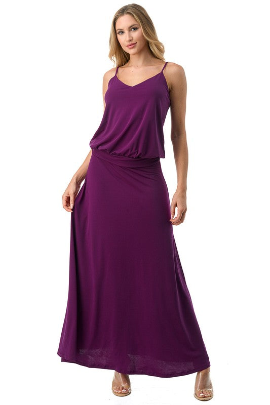 3536-BANDED WAISTLINE  MAXI DRESS-PLUM