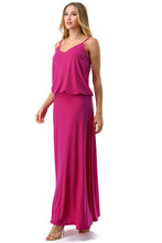 Load image into Gallery viewer, 3537-BANDED WAISTLINE  MAXI DRESS-HOT PINK
