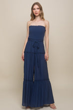 Load image into Gallery viewer, 4405-Woven Sleeveless Smocked Ruffle Jumpsuit-NAVY
