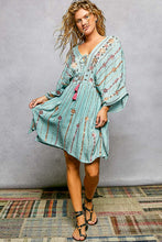 Load image into Gallery viewer, 5806- POLV-Neck Stripe Embroidery Neck Loop Short Sleeve Dress
