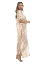 Load image into Gallery viewer, 3380- Beaded lace long kaftan with tassels -ONE SIZE
