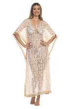 Load image into Gallery viewer, 3380- Beaded lace long kaftan with tassels -ONE SIZE
