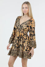Load image into Gallery viewer, 6604- V Neck Wide Bell Sleeve Printed Dress-YELLOW
