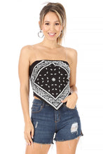 Load image into Gallery viewer, 4475-Paisley Print, Bandana Top with Clear Spaghetti Straps-BLACK
