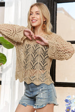 Load image into Gallery viewer, 5979-Long Sleeves Round Neck Crochet Top-NATURAL
