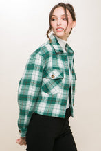 Load image into Gallery viewer, 3704-Plaid Button Down Crop Shacket-GREEN
