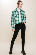 Load image into Gallery viewer, 3704-Plaid Button Down Crop Shacket-GREEN
