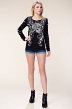 Load image into Gallery viewer, 5515-DYE CUT LONG SLEEVES WITH PRINT AND STONE-BLK
