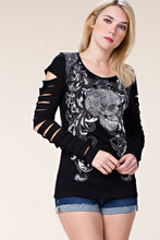 Load image into Gallery viewer, 5515-DYE CUT LONG SLEEVES WITH PRINT AND STONE-BLK
