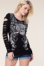 Load image into Gallery viewer, 5515-DYE CUT LONG SLEEVES WITH PRINT AND STONE-BLK
