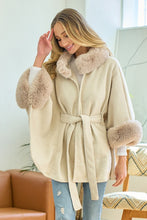 Load image into Gallery viewer, 4688- Solid Poncho Taupe Faux Fur Trim-IVORY
