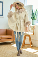 Load image into Gallery viewer, 4688- Solid Poncho Taupe Faux Fur Trim-IVORY
